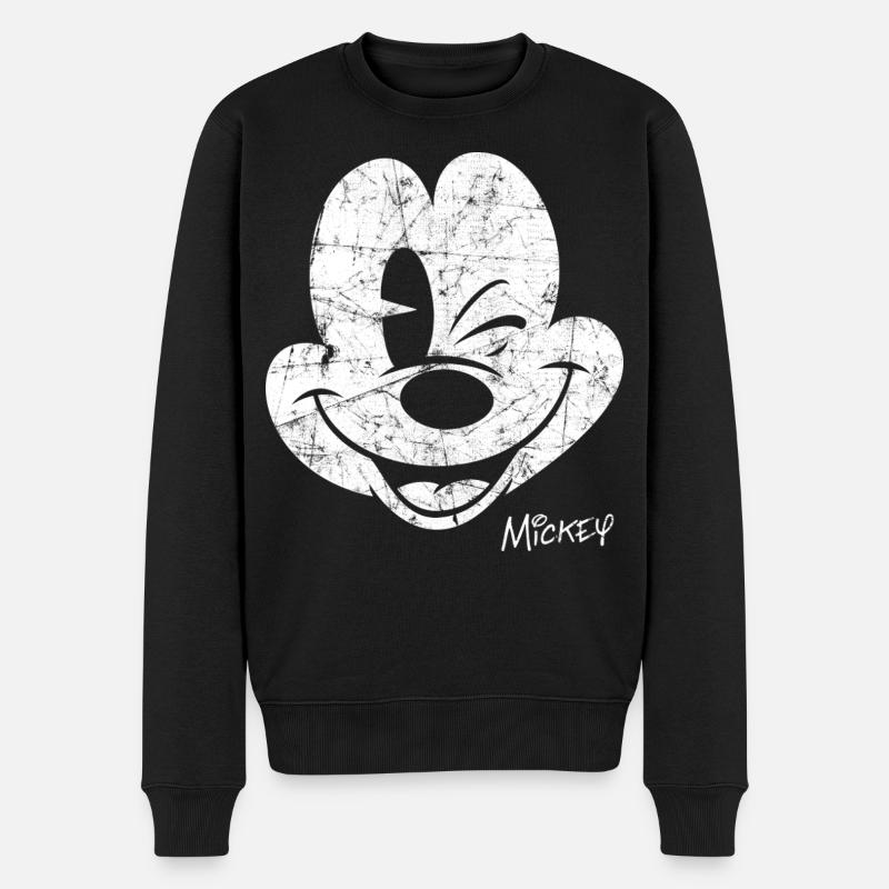 Mickey & Minnie Retro Mickey-Kopf Motiv - Männer Premium Bio Pullover - Schwarz