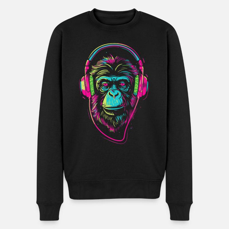 Singe néon avec casque - Pull Premium bio Homme - noir