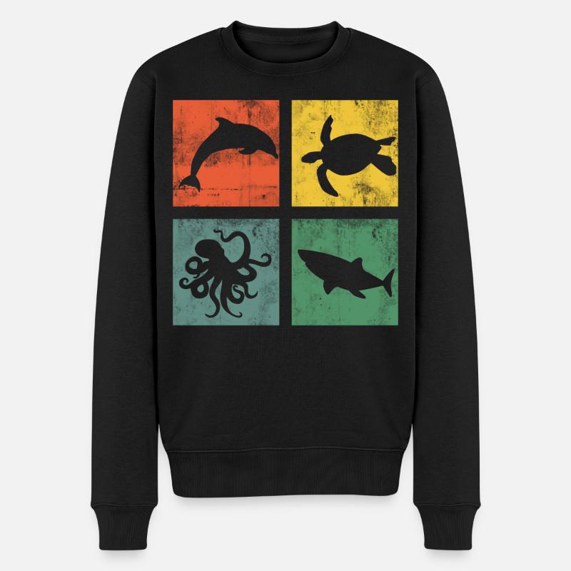 Meerestiere Ozean Delfin Schildkröte Oktopus - Männer Premium Bio Pullover - Schwarz