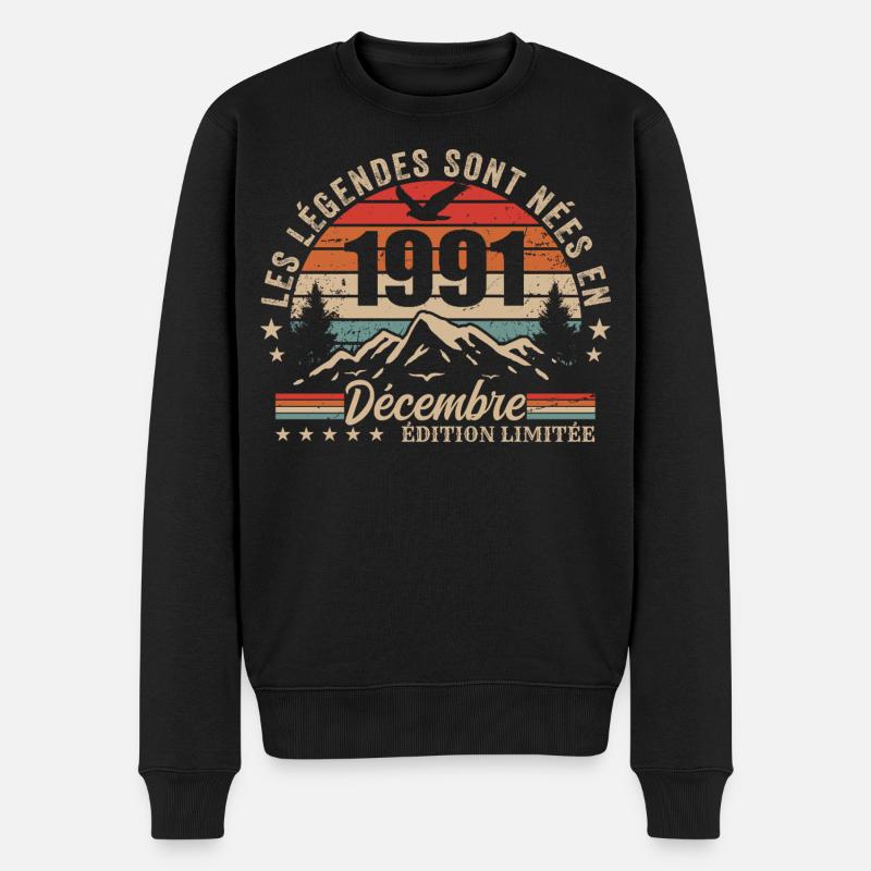 Rétro Décembre 1991 - Cadeau 34 Ans - Pull Premium bio Homme - noir