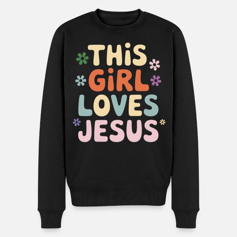 Dieses Mädchen liebt Jesus - Männer Premium Bio Pullover - Schwarz