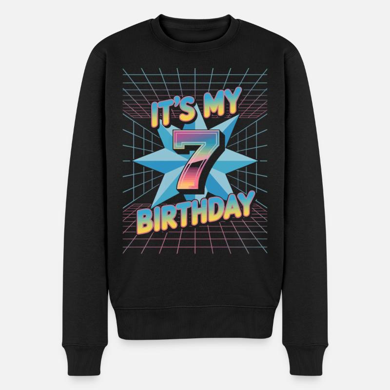 7. Geburtstag Geschenk im coolen 80er Jahre Stil - Männer Premium Bio Pullover - Schwarz