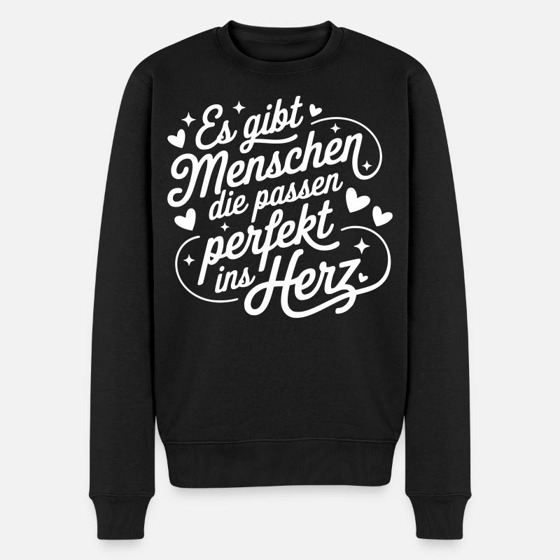 Es gibt Menschen die passen perfekt ins Herz - Männer Premium Bio Pullover - Schwarz