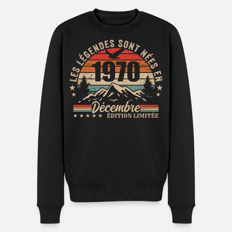Rétro Décembre 1970 - Cadeau 55 Ans - Pull Premium bio Homme - noir