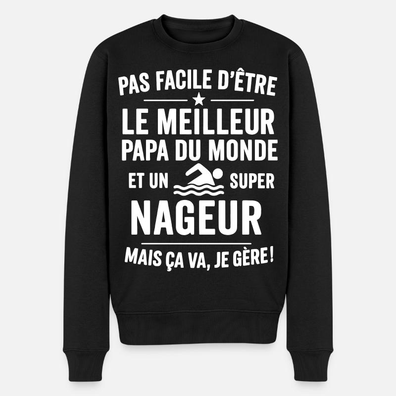 Natation – Super Papa Nageur - Pull Premium bio Homme - noir