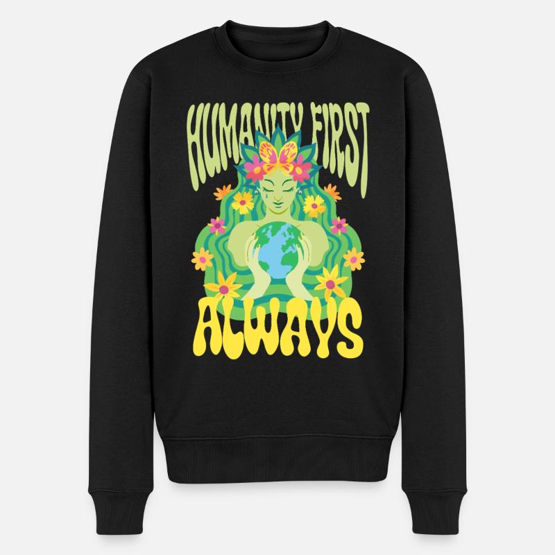 Menschlichkeit Equality Humanity First Always - Männer Premium Bio Pullover - Schwarz