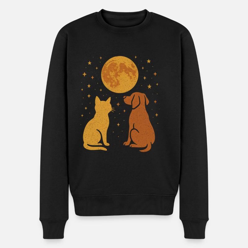Chien, Chat, Animal, Amitié, Ciel Nocturne - Pull Premium bio Homme - noir