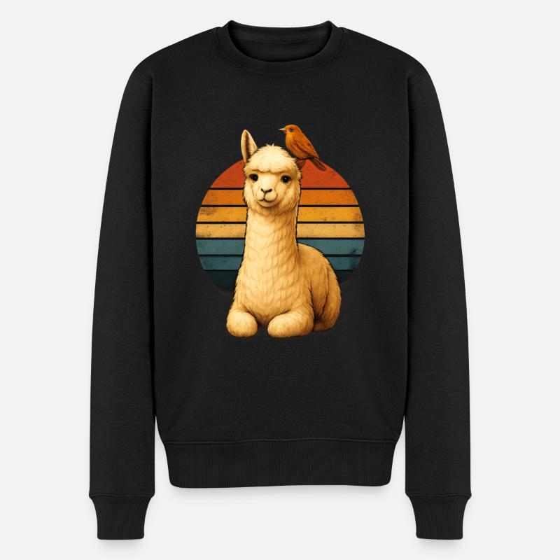 Alpaka Vogel Retro Tierfreunde - Männer Premium Bio Pullover - Schwarz
