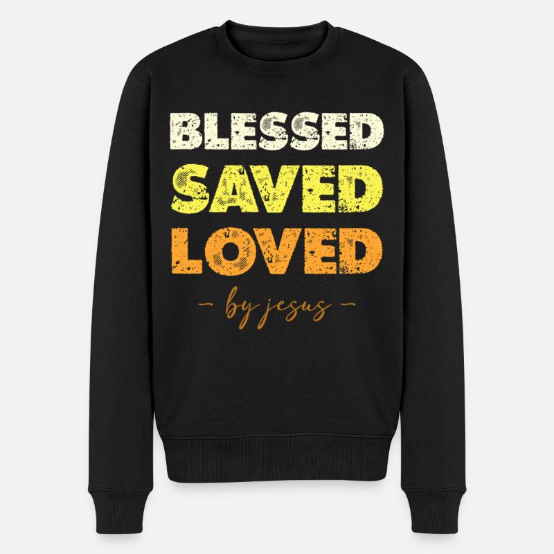 Gesegnet Gerettet Geliebt Jesus - Männer Premium Bio Pullover - Schwarz