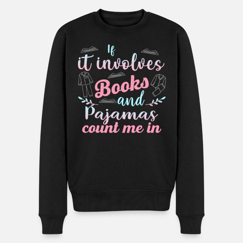 Bücher & Pyjamas Pastell-Design - Männer Premium Bio Pullover - Schwarz