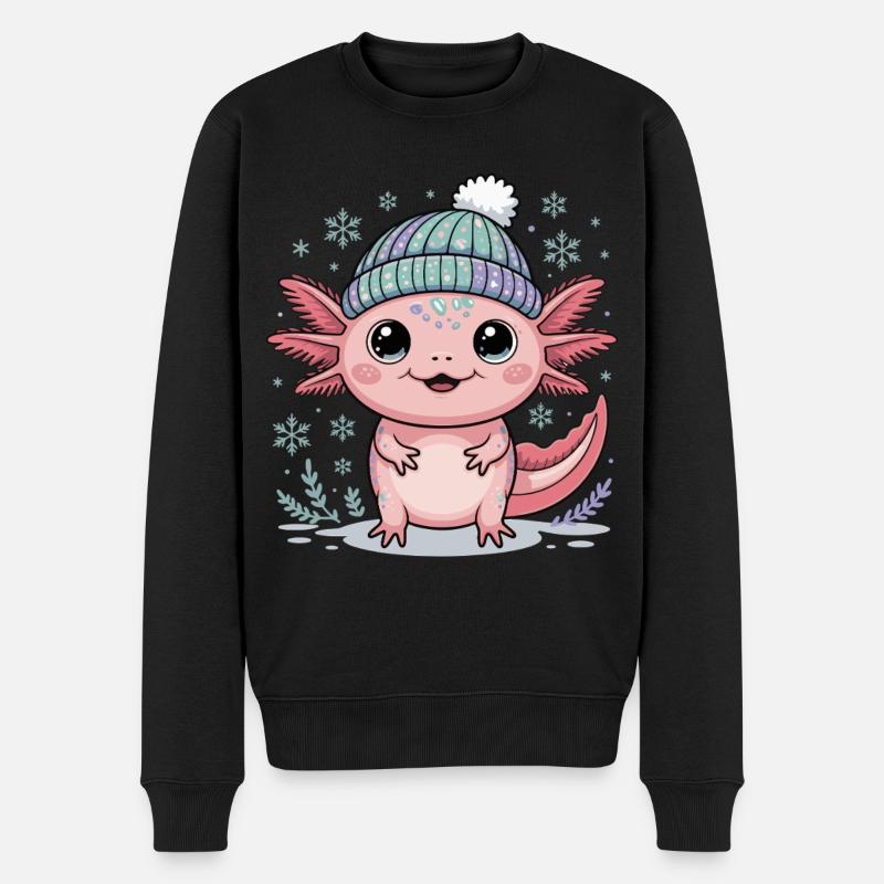 Axolotl mit Strickmütze - Männer Premium Bio Pullover - Schwarz