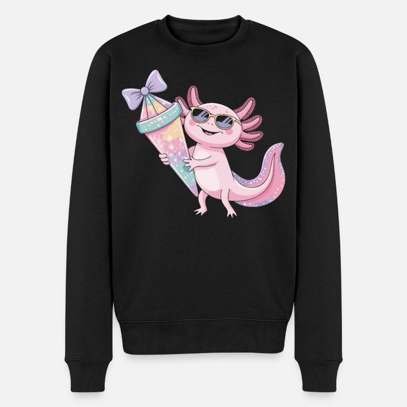 Pink Axolotl Eiscreme Party - Männer Premium Bio Pullover - Schwarz