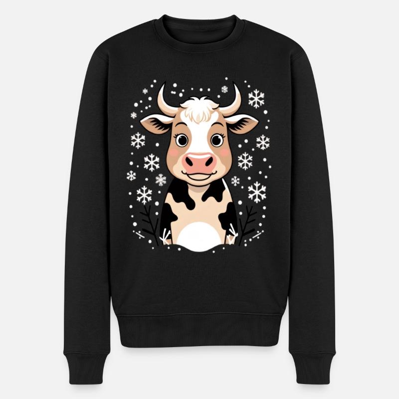 Winterkuh mit Schneeflocken - Männer Premium Bio Pullover - Schwarz