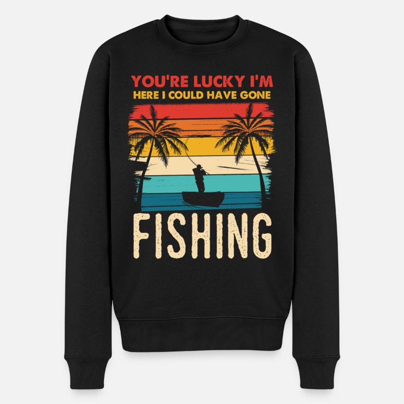Fischerei Retro Sunset Silhouette - Männer Premium Bio Pullover - Schwarz