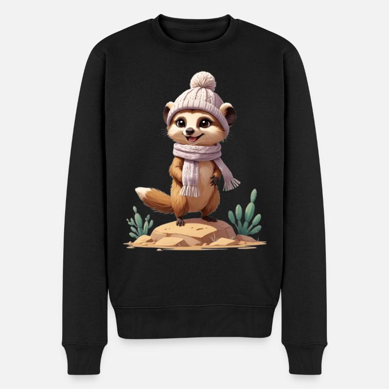 Erdmännchen auf Felsen mit Schal und Mütze - Männer Premium Bio Pullover - Schwarz