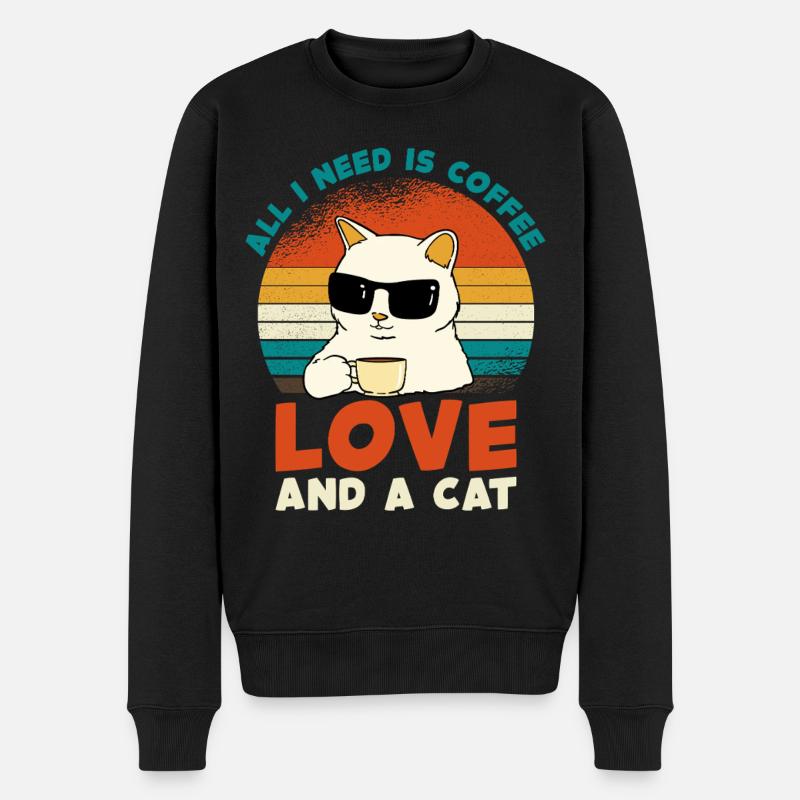 Kaffee Katze Liebe Retro - Männer Premium Bio Pullover - Schwarz