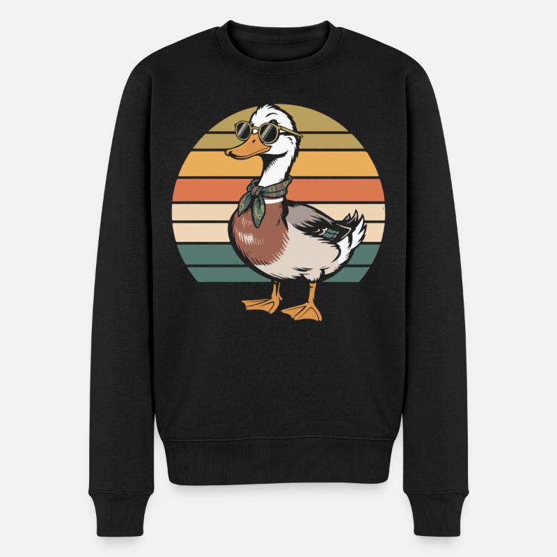 Retro-Ente am Sonnenband - Männer Premium Bio Pullover - Schwarz