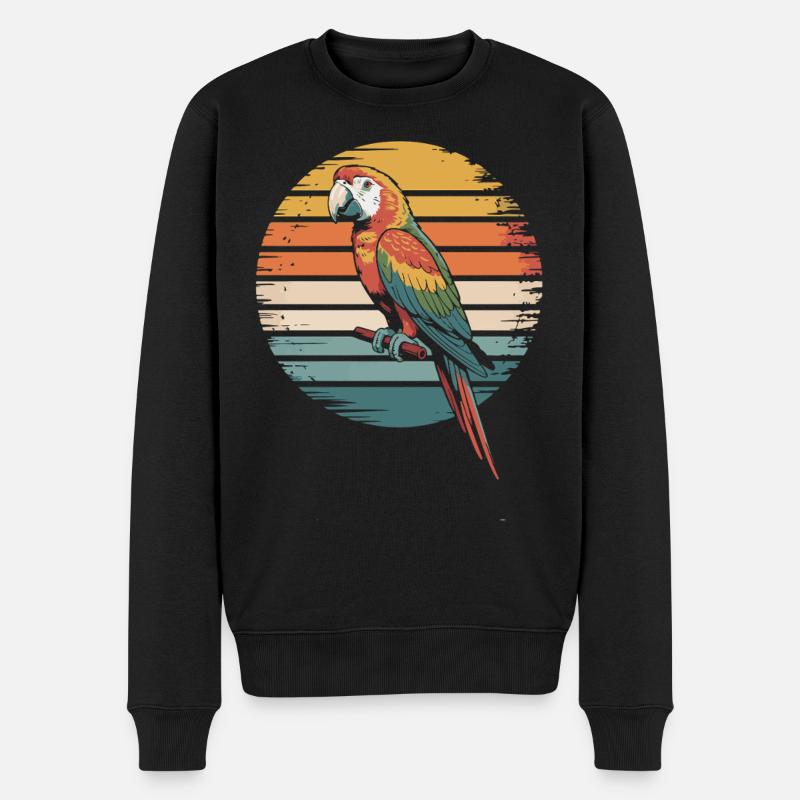 Bunter Papagei im Retro-Sonnenuntergang - Männer Premium Bio Pullover - Schwarz