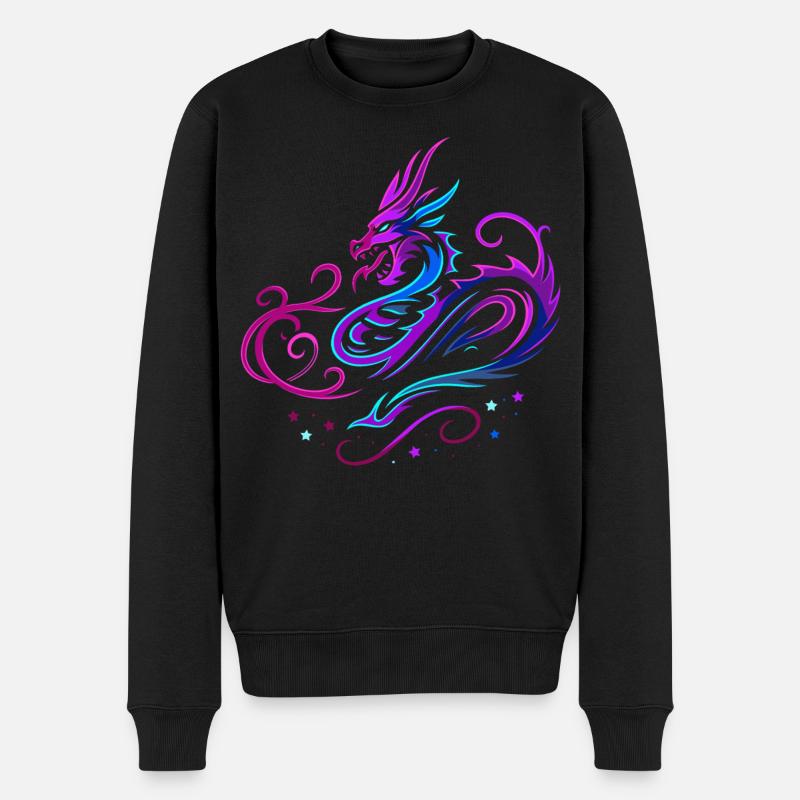 Dragon tribal mystique aux couleurs néon - Pull Premium bio Homme - noir