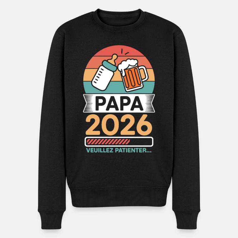 Papa 2026 Bitte warte Zukünftiger Papa-Humor - Männer Premium Bio Pullover - Schwarz