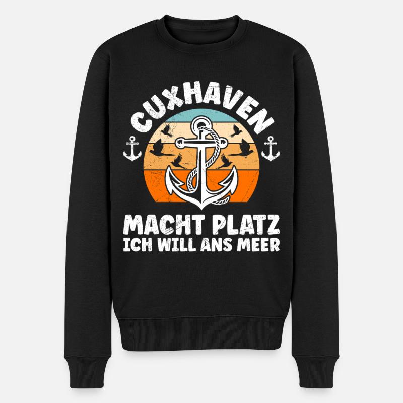 Cuxhaven MACHT PLATZ ICH WILL ANS MEER Lustig - Männer Premium Bio Pullover - Schwarz