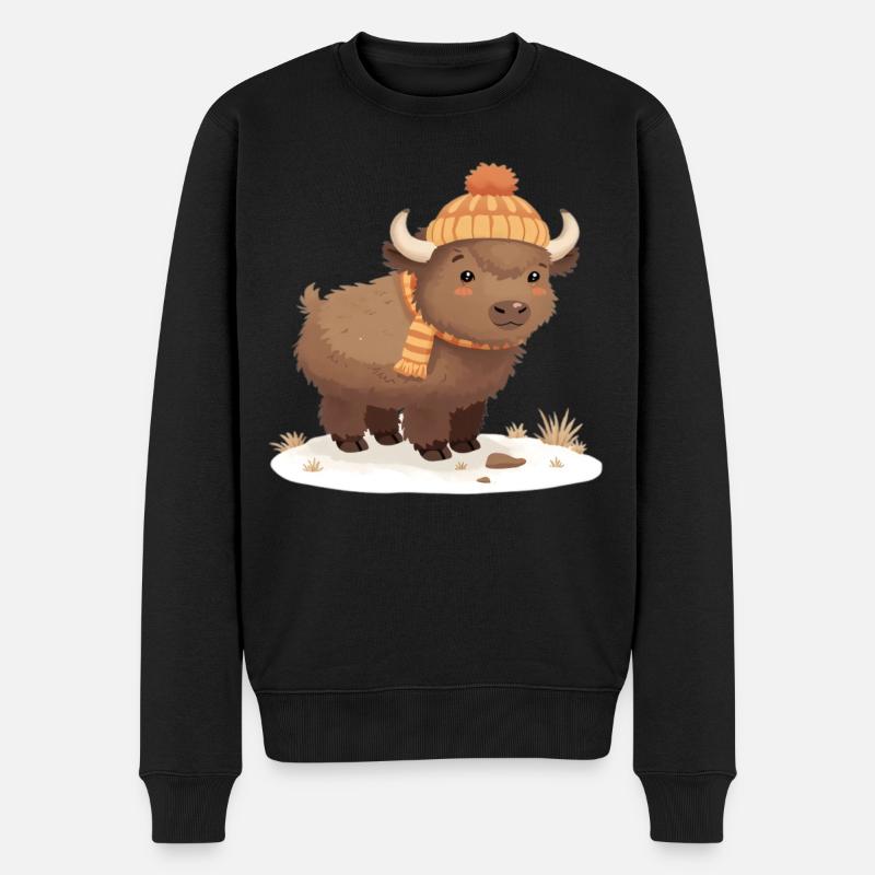 Winterbison mit Mütze - Männer Premium Bio Pullover - Schwarz
