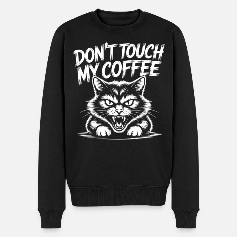 Kaffee Warnung mit wütender Katze - Männer Premium Bio Pullover - Schwarz