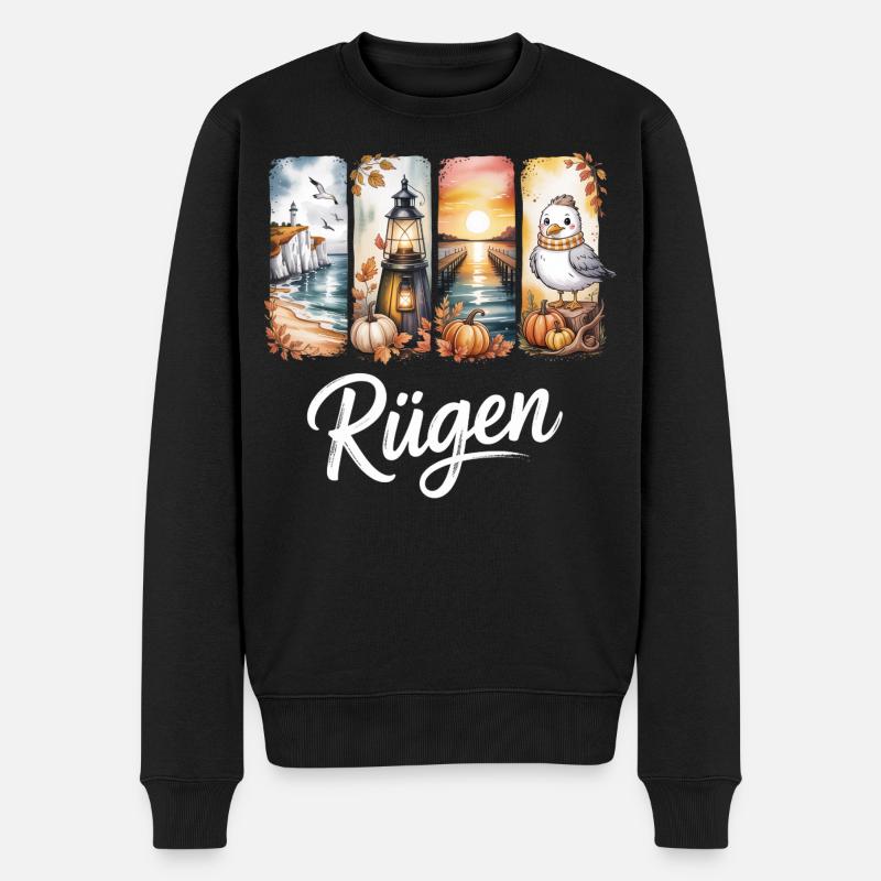 Rügen Ostsee Leuchtturm Möwe - Männer Premium Bio Pullover - Schwarz