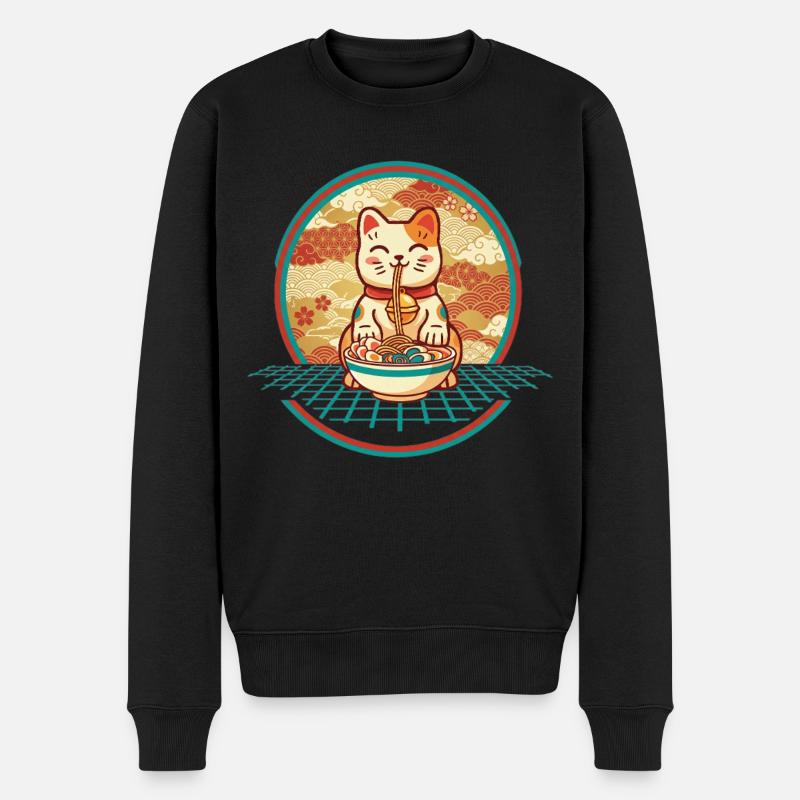 Maneki Neko Ramen Glücksbringer Katze - Männer Premium Bio Pullover - Schwarz