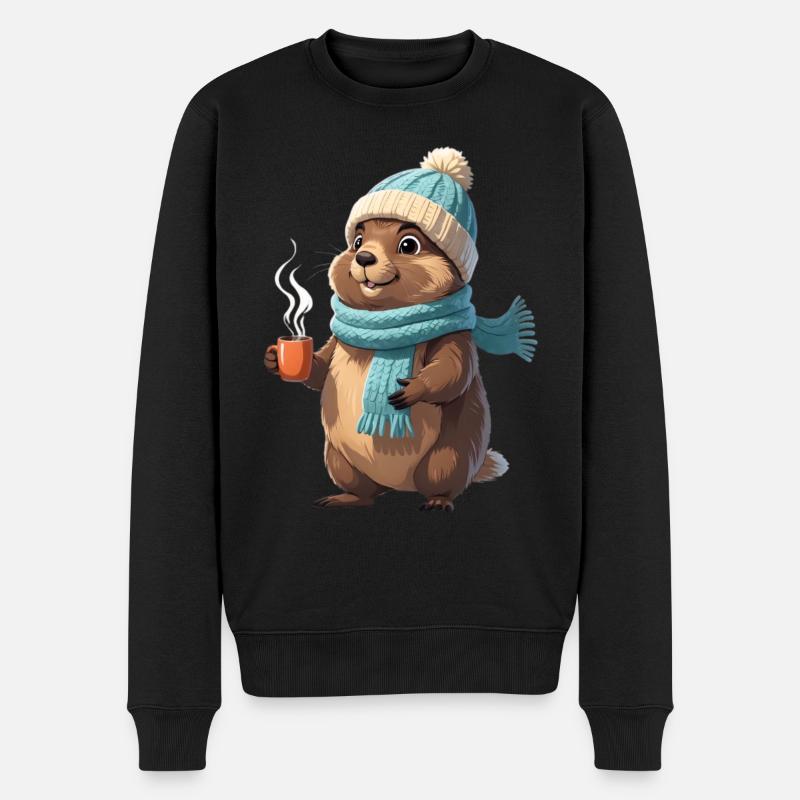 Loutre d’hiver avec tasse - Pull Premium bio Homme - noir