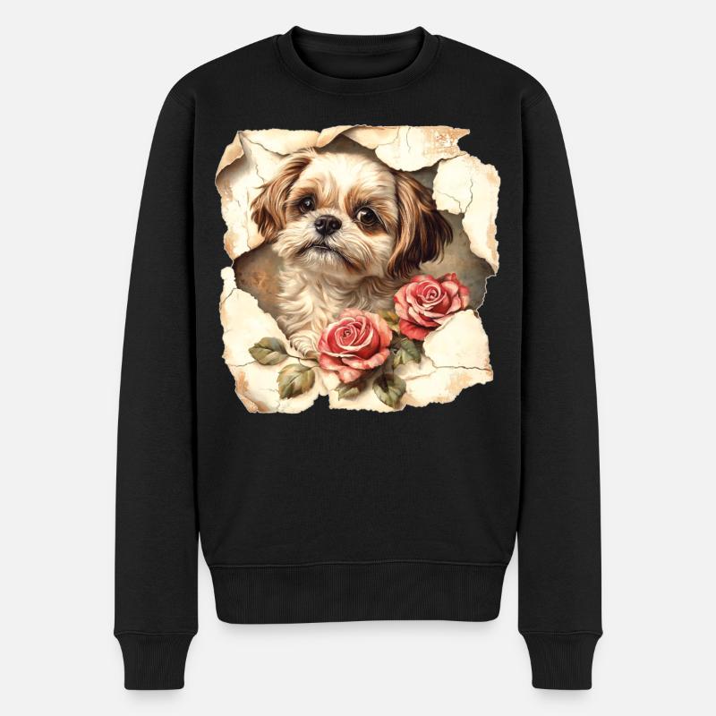 Fleurs Shih Tzu - Pull Premium bio Homme - noir