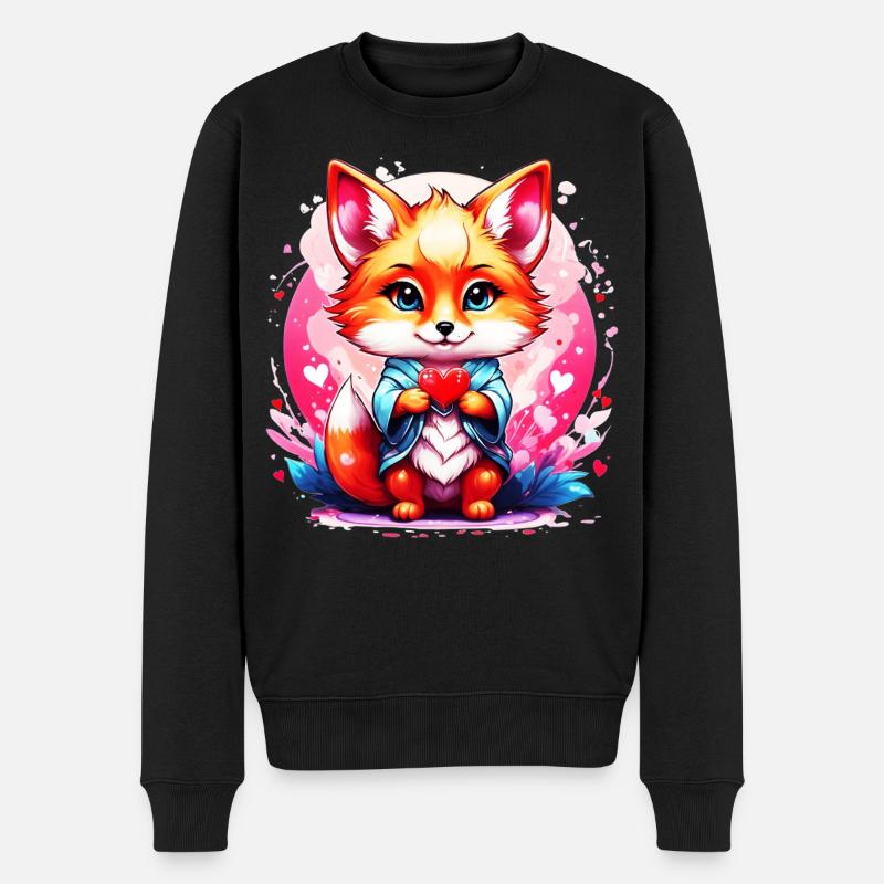 Kawaii Chibi Fuchs - Männer Premium Bio Pullover - Schwarz