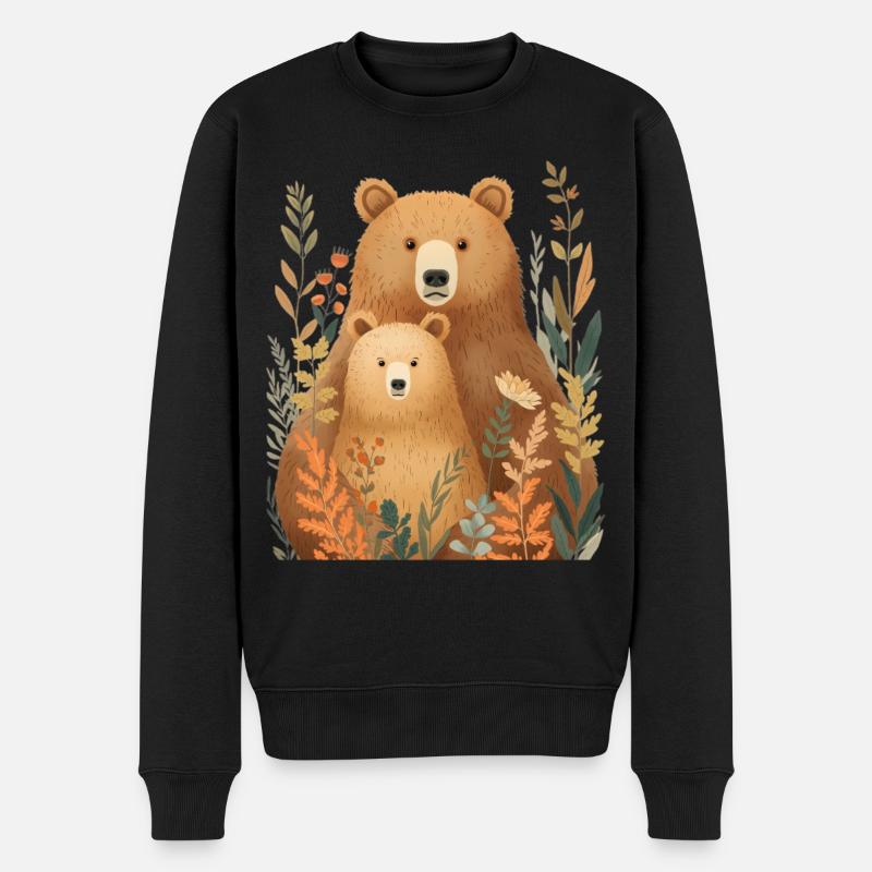 Waldbärenpärchen im Herbstlaub - Männer Premium Bio Pullover - Schwarz