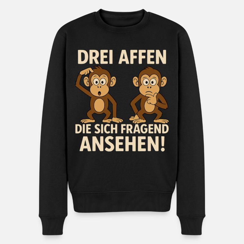 Drei Affen Die Sich Fragend Ansehen 3 Affen Spruch - Männer Premium Bio Pullover - Schwarz