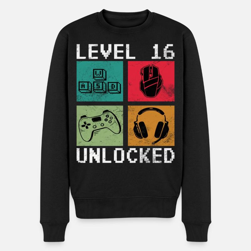 Level 16 Freigeschaltet Retro-Gaming - Männer Premium Bio Pullover - Schwarz