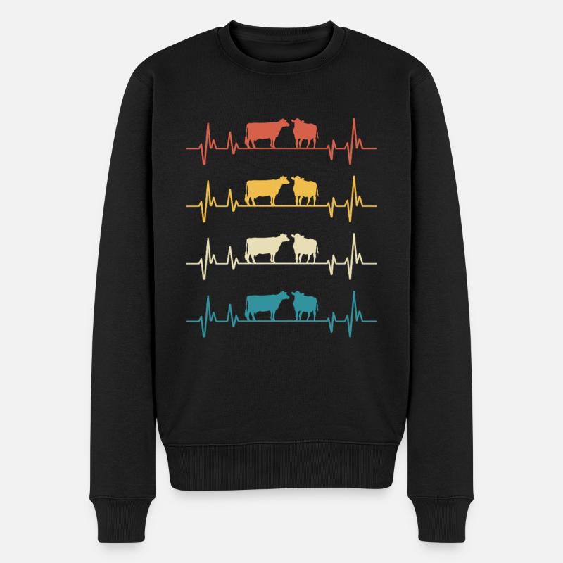 Retro Cows Herzschlag-Kuh-Geschenk - Männer Premium Bio Pullover - Schwarz