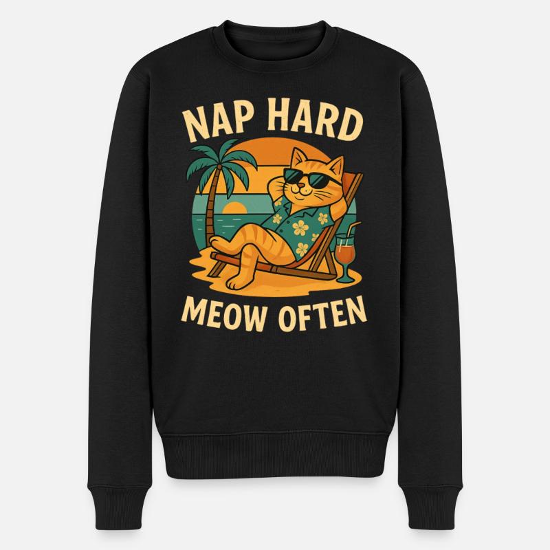 Chat fait une sieste de plage difficile souvent - Pull Premium bio Homme - noir