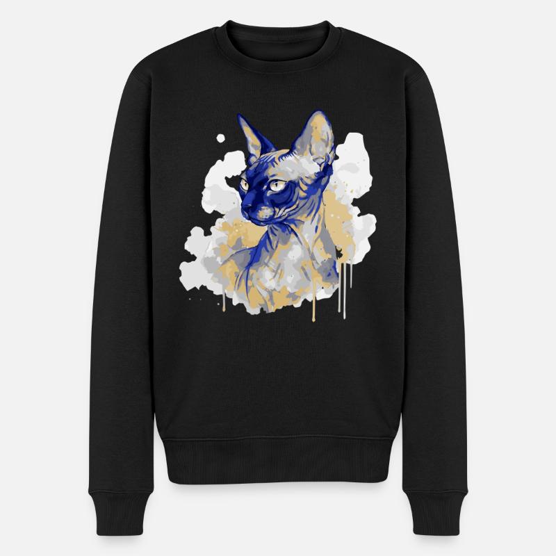 Aquarelle d’art du chat Sphynx - Pull Premium bio Homme - noir