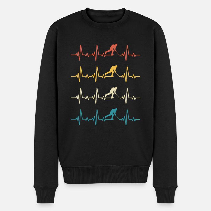 Retro Heartbeat Hockey - Männer Premium Bio Pullover - Schwarz