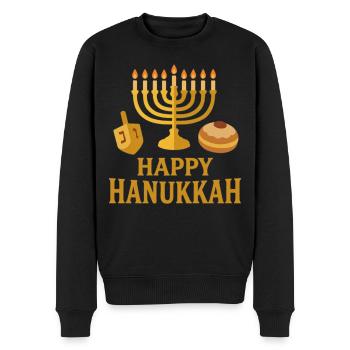 Menorah d’or : Joyeux Hanoukka - Pull Premium bio Homme - noir - Devant - Nico (187cm)