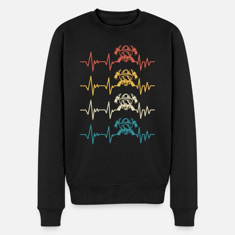 pompier retro battement de coeur sapeur-pompier - Pull Premium bio Homme - noir
