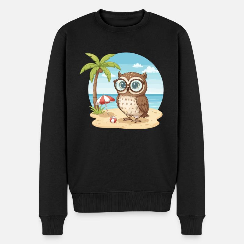 Süße Eule mit Brille Strandsommerferien - Männer Premium Bio Pullover - Schwarz