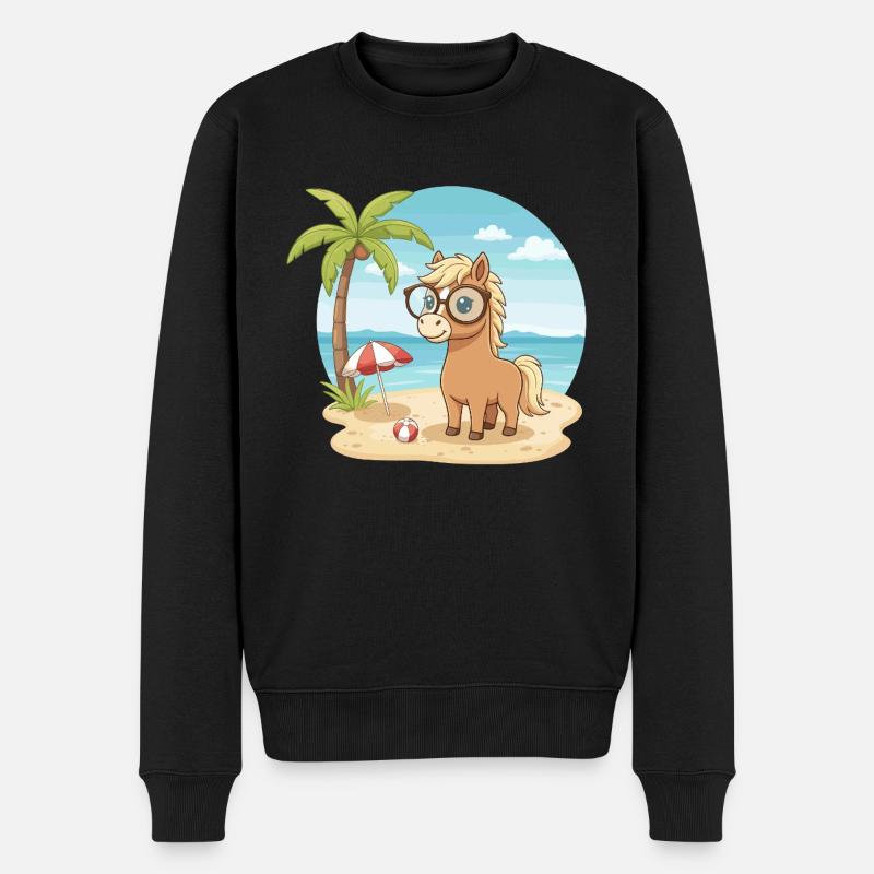 Süßes Pferd mit Brille Strandsommerurlaub - Männer Premium Bio Pullover - Schwarz