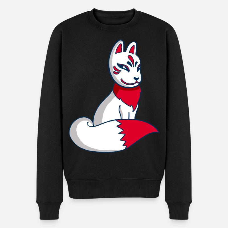 White and Red Fox Manga - Männer Premium Bio Pullover - Schwarz