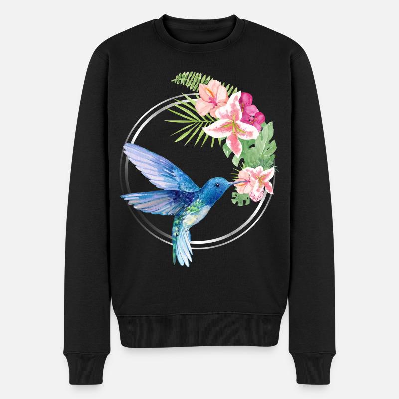 Azure Hummingbird Floral Circle - Männer Premium Bio Pullover - Schwarz