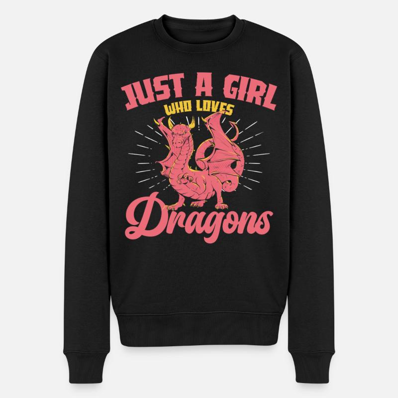 Nur ein Mädchen liebt Drachen - Männer Premium Bio Pullover - Schwarz