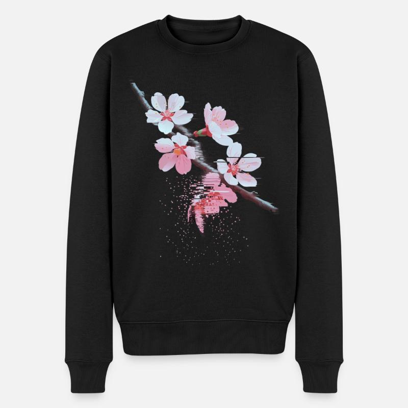 Kirschblüten Glitch Art Zweig - Männer Premium Bio Pullover - Schwarz