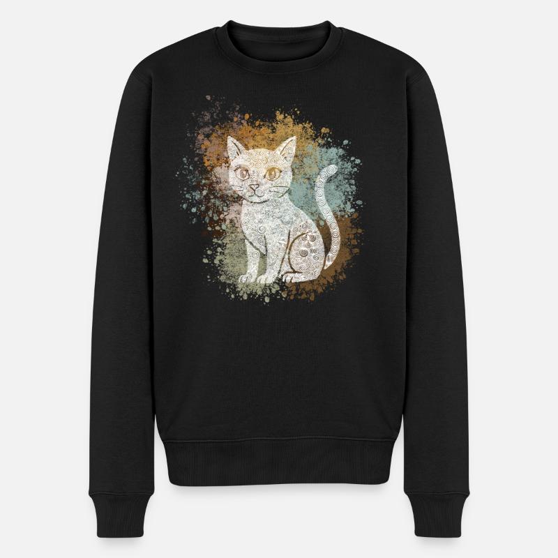 Chat Zentangle - Pull Premium bio Homme - noir