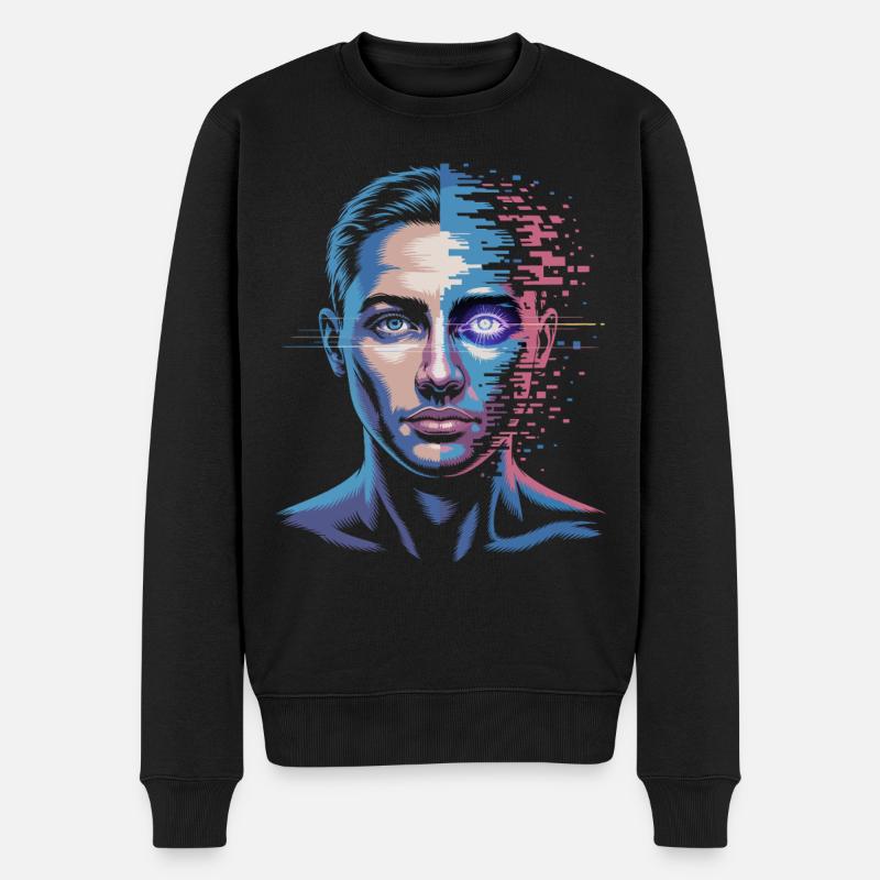 Digitaler Mensch mit Glitch-Effekt - Männer Premium Bio Pullover - Schwarz