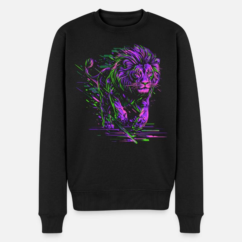 Löwe Rennt Löwenkopf Farbenfroh Raubtier Tier Wild - Männer Premium Bio Pullover - Schwarz